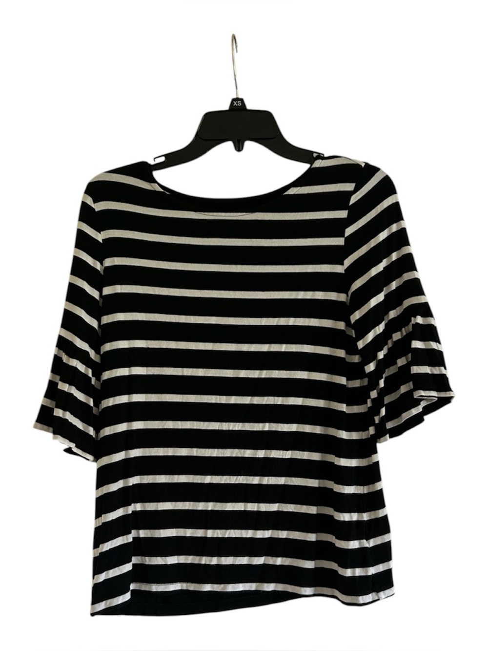 Kate Park Striped Ruffle Black and White Size Small Short Sleeve Top